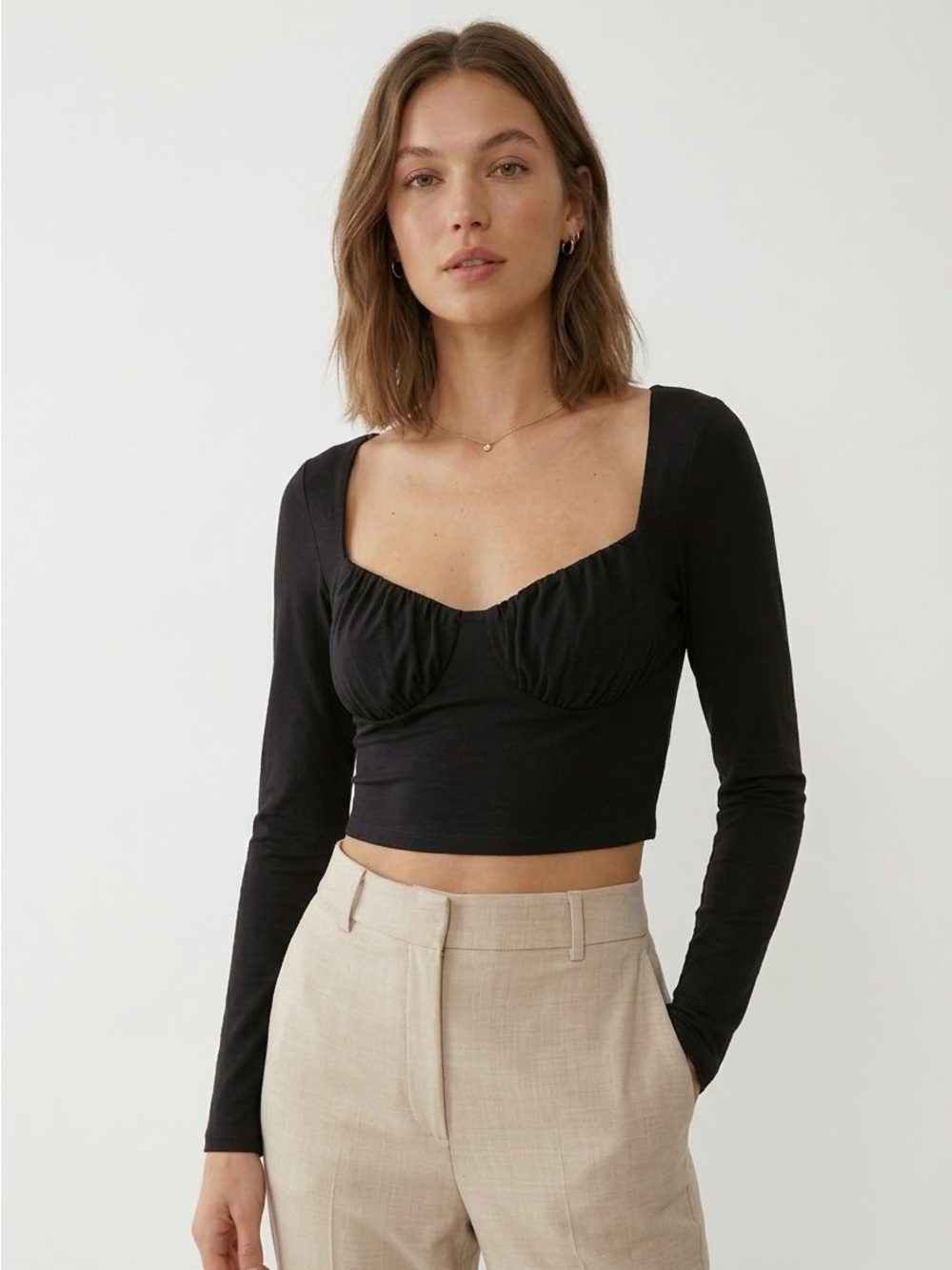 ARITZIA The Sweetheart Long Sleeve Crop Bust Top - Black | SIZE LARGE Wilfred